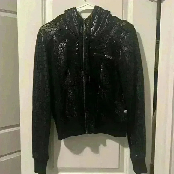 L.A. Kitty Vintage Y2K Juniors Black Snakeskin Style Zip up Jacket size M Rare - Picture 1 of 9
